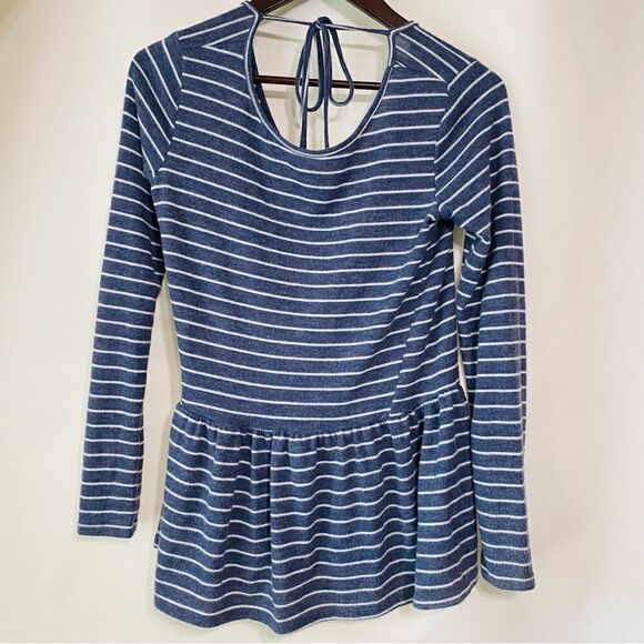 Modcloth Women's Blue White Striped Peplum Knit Top Size S - Picture 2 of 6